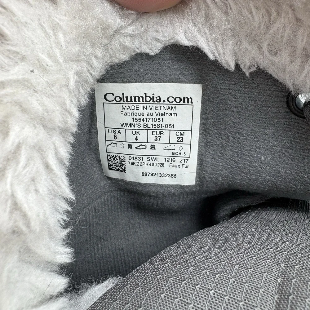 Columbia Boots Womens Size 6 Ice Maiden II Waterproof Insulated Winter Snow Gray
